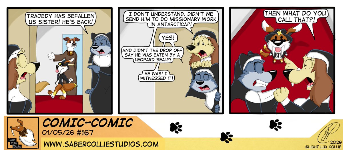 lightluxcollie's tweet photo. First comic of 2026! Yay!
#comiccomic #comic #comicstrip #webcomic #webtoon #cartoon #toon #cartoonstrip #lightluxcollie #sabercolliestudios #cartoonart #art #funny #comedy #cute https://t.co/HXp5GQRWPZ
