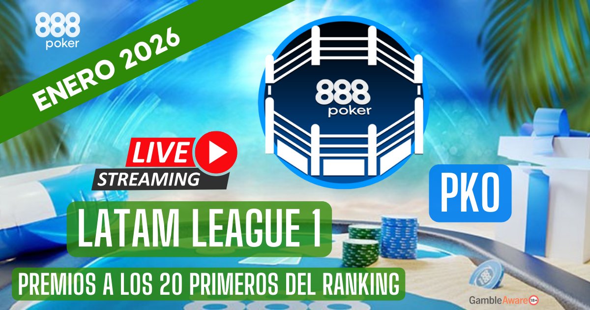 🔰 Hoy Lunes comienza una Nueva LATAM LEAGUE <a href="/888poker/">888poker</a>🥊
Será de PKO y sino clasificaste puedes anotarte por $3,30 y participar por los premios a los 20 primeros del Ranking Mensual!
📺 Además sortearemos tickets durante el STREAM. Comenta, comparte y dale ❤️ con tu NICK aquí