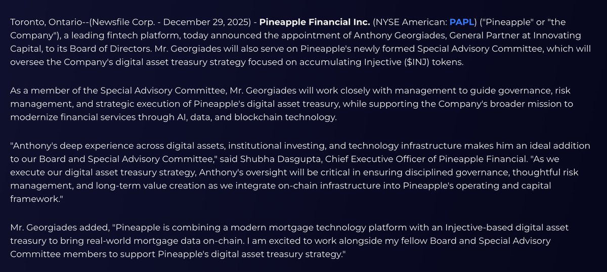 NYSE listed company building an $INJ treasury and on-chain infrastructure is a strong signal. Injective is moving beyond crypto into real financial rails.

Build on @Injective.