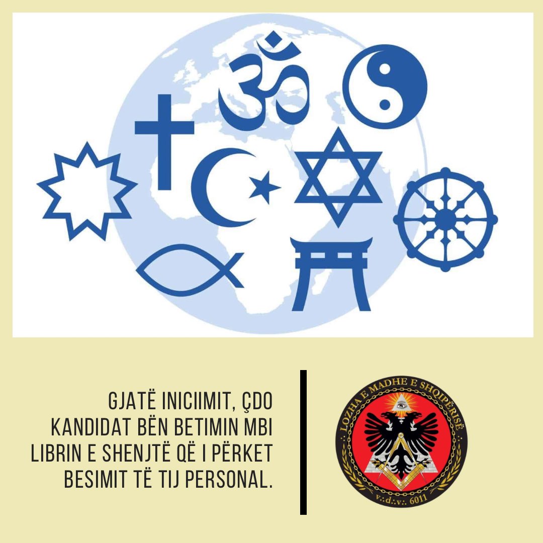 GLofAlbania's tweet photo. Në Lozhën tonë, mbi altar ndodhen dy Libra të Shenjtë: #Bibla dhe Kurani. Gjatë iniciimit, çdo kandidat bën betimin mbi Librin e Shenjtë që i përket besimit të tij personal. #LMSH https://t.co/62YzSEvdsF