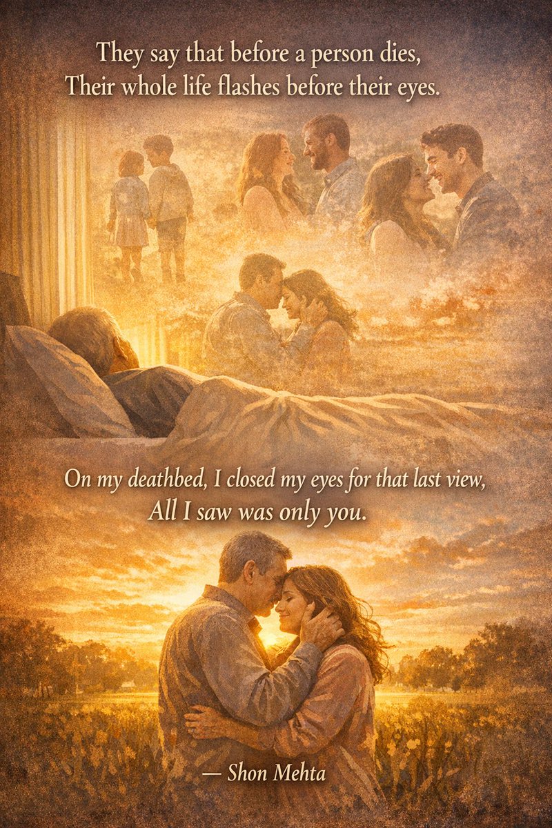 shonmehta's tweet photo. “They say that before a person dies,
Their whole life flashes before their eyes.
On my deathbed, I closed my eyes for that last view,
All I saw was only you.”
― Shon Mehta
#Poetry #Love #MondayReflections https://t.co/nsoX07tFbr