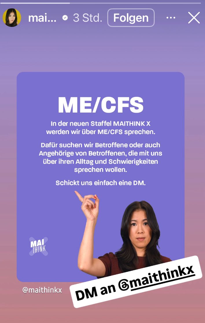 <a href="/maithi_nk/">Mai Thi Nguyen-Kim</a> wird eine Sendung zu ME/CFS machen!
💜💜💜
Ihr könnt sie anschreiben und mithelfen, die Sendung zu gestalten!