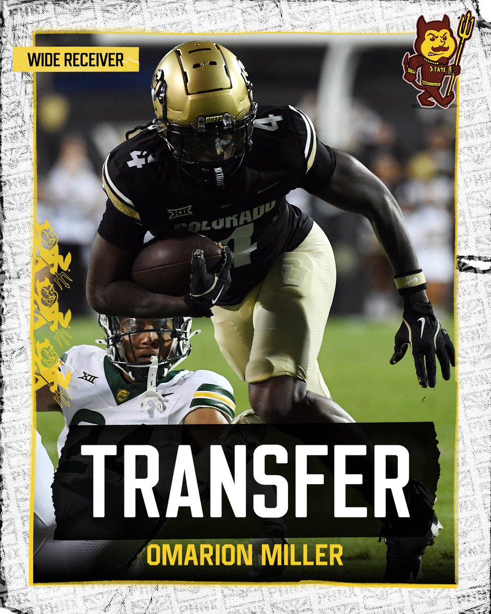 PHNX_SunDevils's tweet photo. BREAKING: Colorado WR Omarion Miller is transferring to Arizona State. https://t.co/UeOdbPMoYV