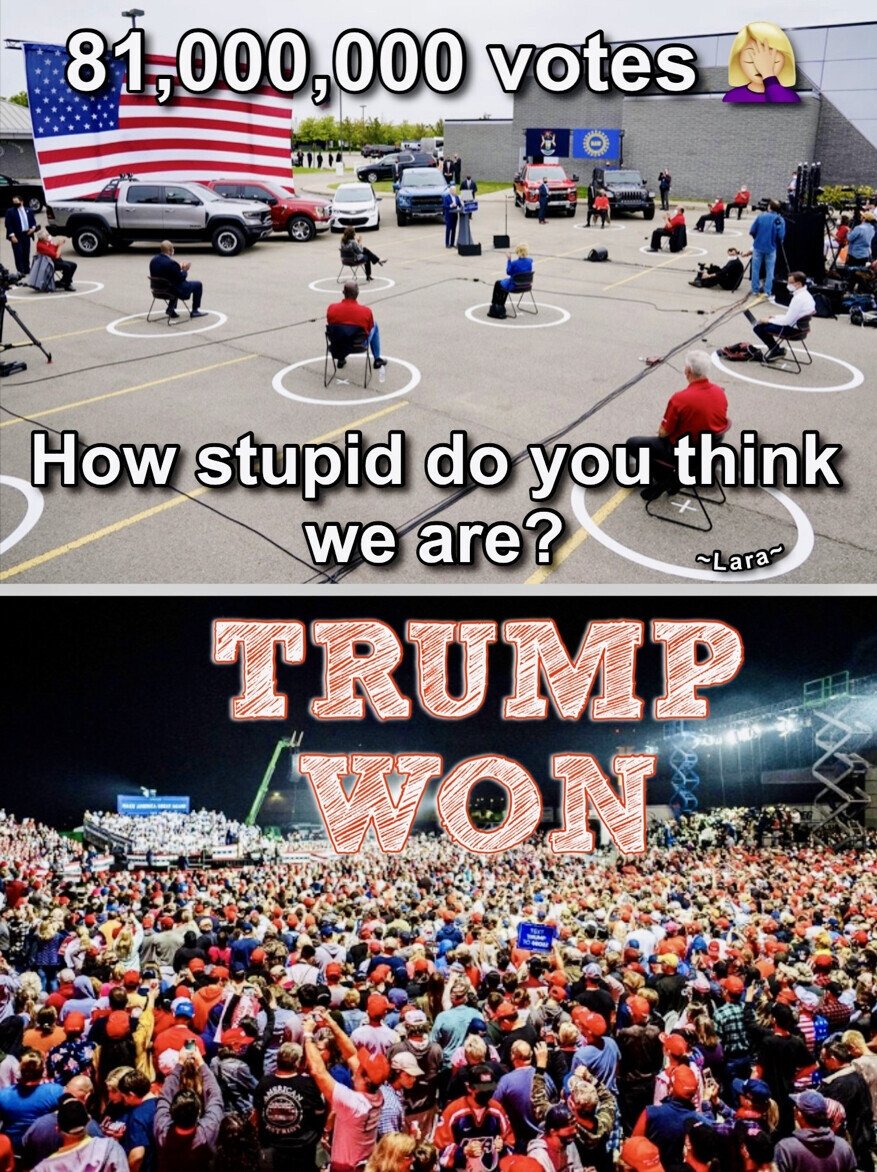 BrunetteMajilpa's tweet image. USA 2020 : Meetings de Trump et de Biden (lui caché dans un sous-sol !) et ils ont voulu faire croire au Monde que Biden avait gagné l'élection présidentielle avec plus de voix qu'Obama himself ! 🤔
#Election2020 #DonaldTrump