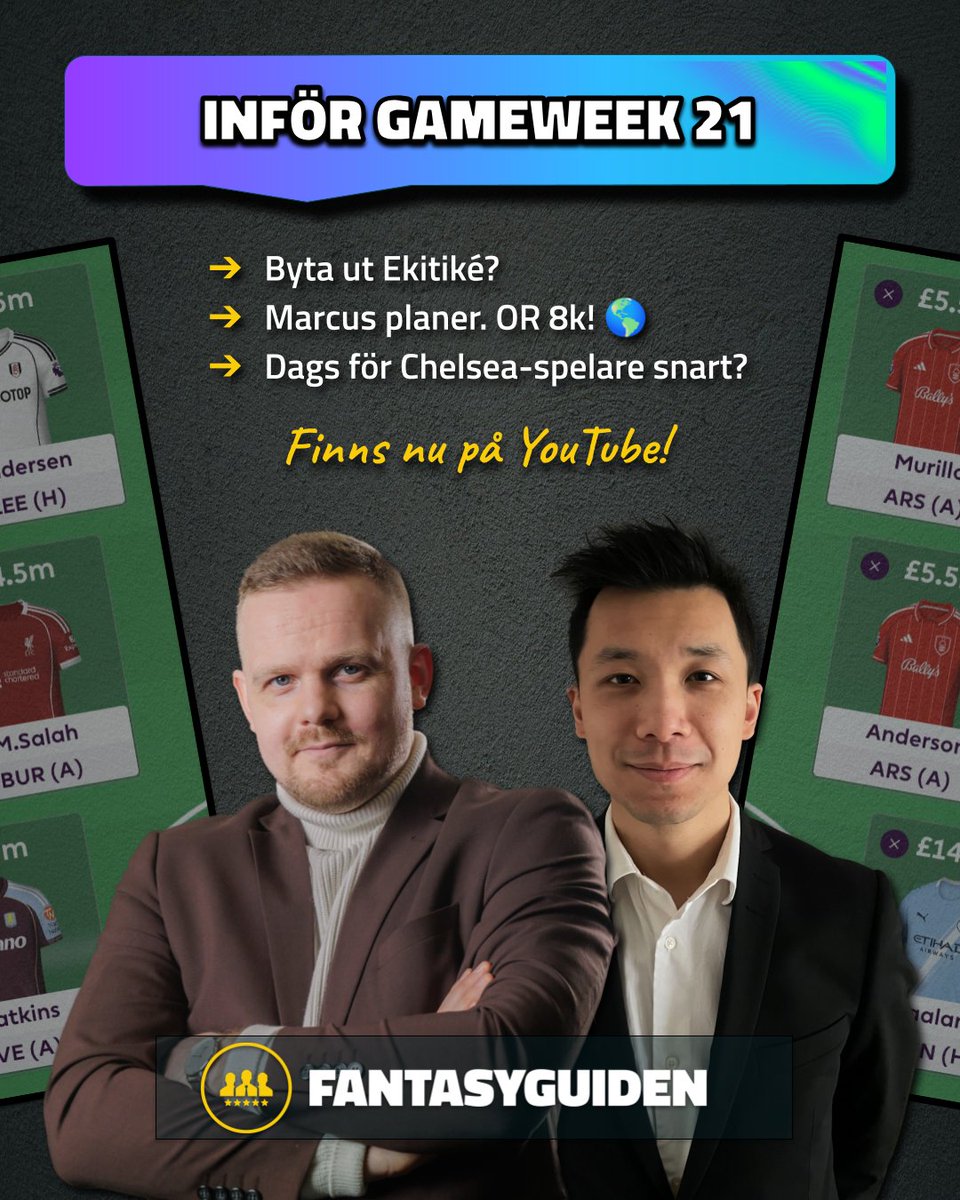 FG_FPL's tweet photo. 🎥 Ny video på YouTube!

💬 Inför Gameweek 21!💥I detta inför-avsnitt snackar vi upp GW 21 med fokus på de största frågeställningarna.

👉 https://t.co/jVeDGFsodr

🎧 Finns även som podd. https://t.co/0GeYuiA19G