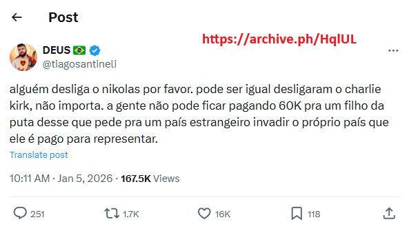0C0RV0's tweet photo. É impressão minha oou o Tiago Santineli tá incitando o assassinato do @nikolas_dm? https://t.co/ZSEALy3YCg