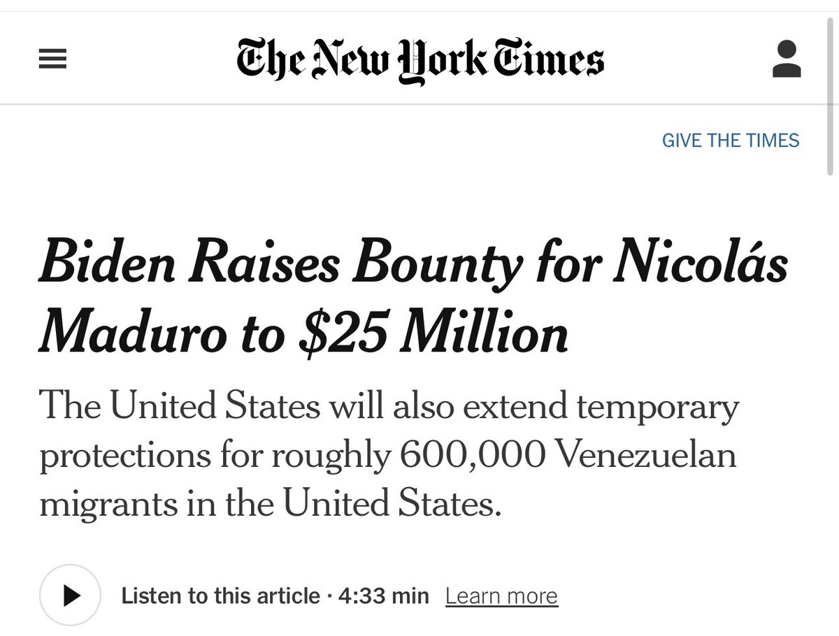 DrewHolden360's tweet photo. Did these outlets not understand what a “bounty” meant when Biden increased it on Maduro? https://t.co/6x9uZhVZWk