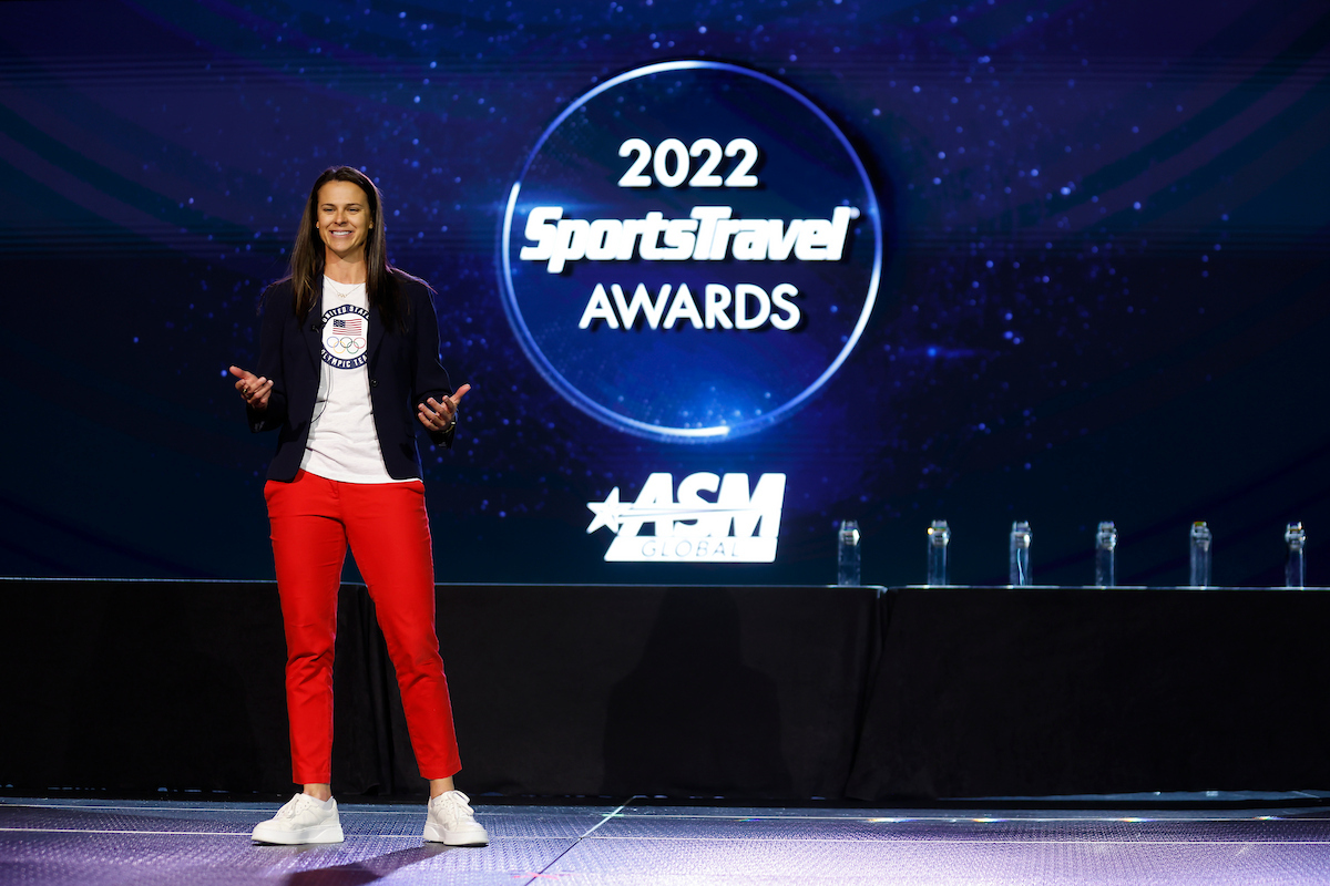 TEAMSconference's tweet photo. If you were with us at TEAMS '22 in Oklahoma City, you'll remember Olympic speedskater Brittany Bowe and her inspirational speech during the SportsTravel Awards. Now she's headed back to the Olympic Winter Games by qualifying in the 1,000 and 1,500 meters. https://t.co/nuei0VrAWe
