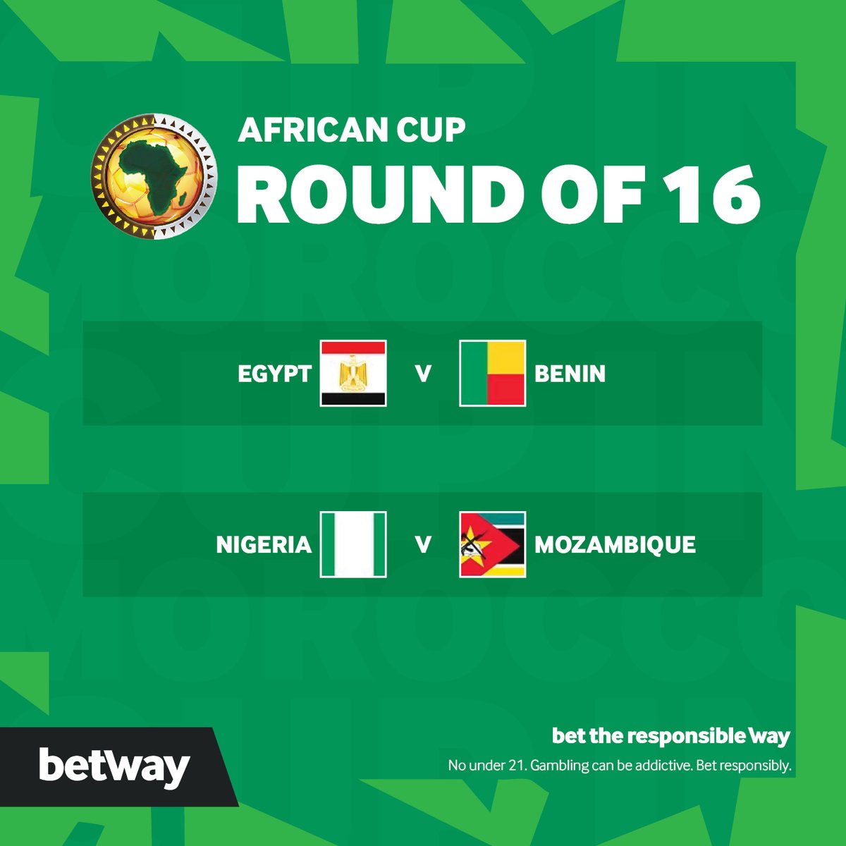 The Knockout Stages continues!

Are we going to have any surprise results?

#betway #africancup
