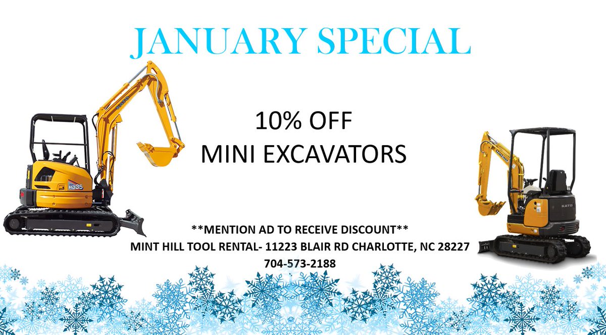 ToolHill's tweet photo. January Special is here! ✨Start the year right and give us a call to reserve your mini excavator! https://t.co/rIJooRxnZA