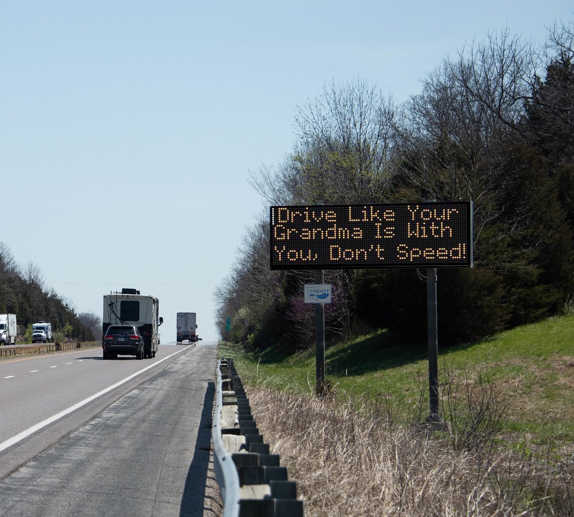 MoDOT's tweet image. Drive like grandma has a plate of fresh baked cookies and is crocheting in your passenger seat... Slow and steady! 🍪🧶

Plus, we'd bet grandma enjoys spending time with you 😉