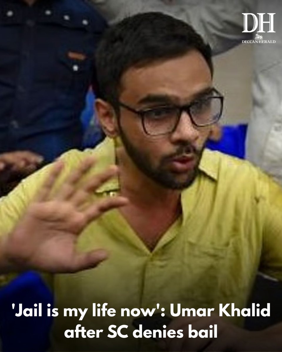 DeccanHerald's tweet image. Jail is my life now and I'm relieved that the others have got bail in the 2020 #Delhiriots #conspiracycase even though I've not, activist #UmarKhalid told his partner #BanojyotsnaLahiri on Monday after the #SupremeCourt ruling came in.

ow.ly/NQlV50XS0nG