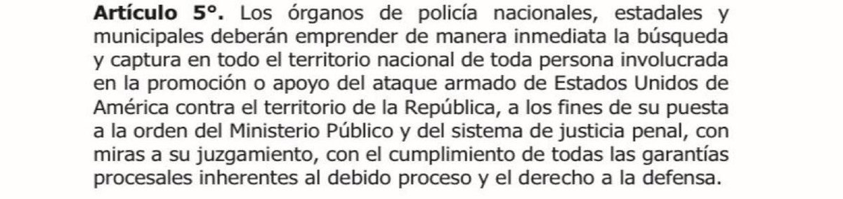 #URGENTE El gobierno de Venezuela ordenó a la policía arrestar a cualquiera que haya apoyado el ataque estadounidense que derrocó a Nicolás Maduro.