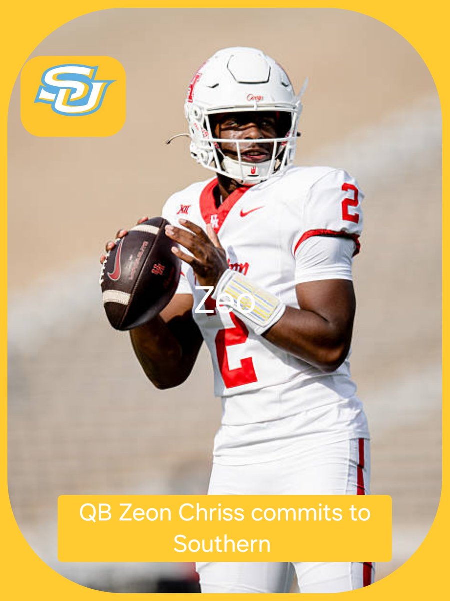 HBCUSports1's tweet image. Zeon Chriss (QB) transfer from Houston commits to Southern