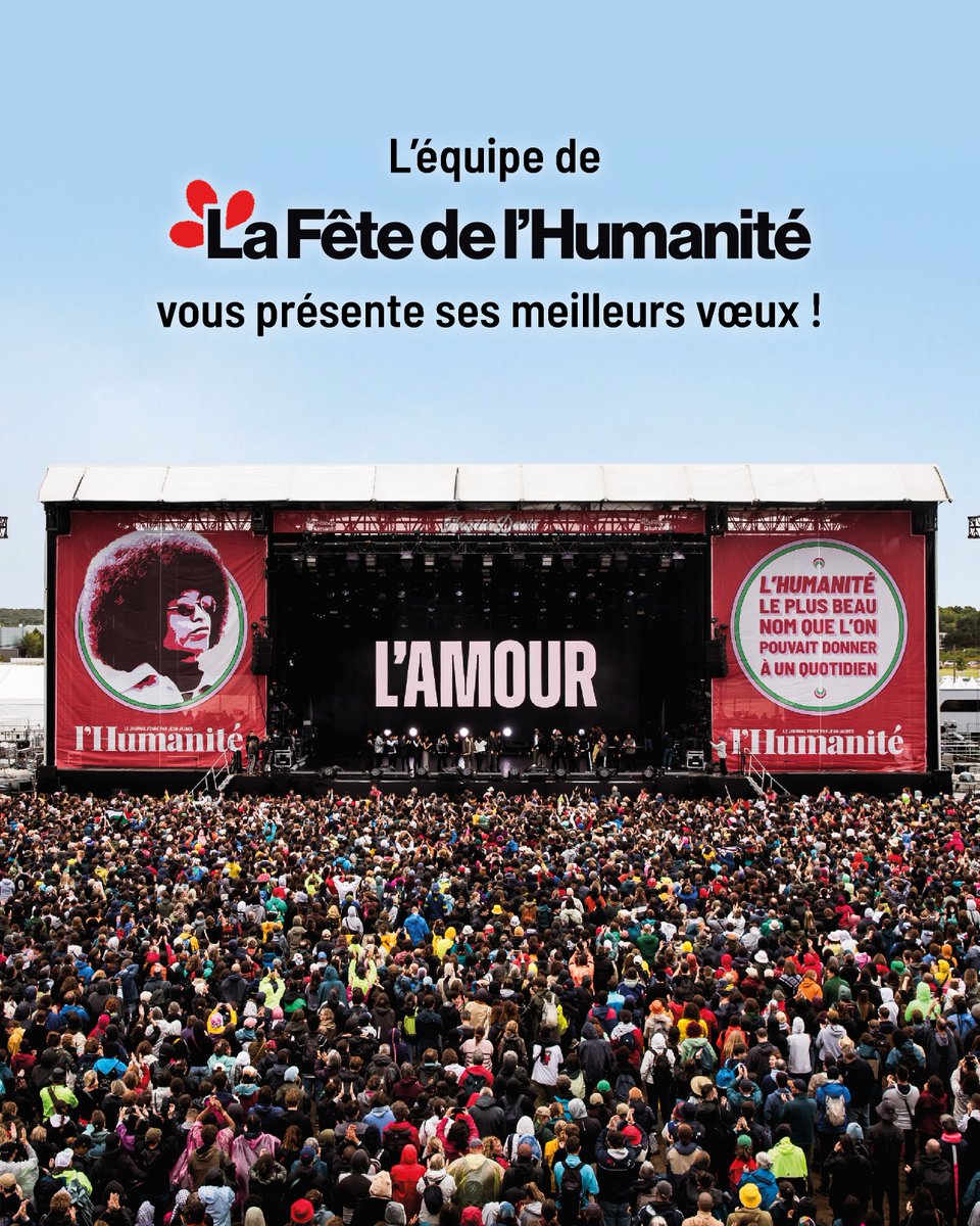Toute l’équipe de la Fête de l’Humanité vous souhaite une belle et heureuse année 2026 🫶

La page de la 90ème édition record de la Fête de l’Humanité tout juste refermée, nous avons déjà le regard sur 2026 : rendez-vous les 11, 12 et 13 septembre pour une nouvelle Fête, toujours