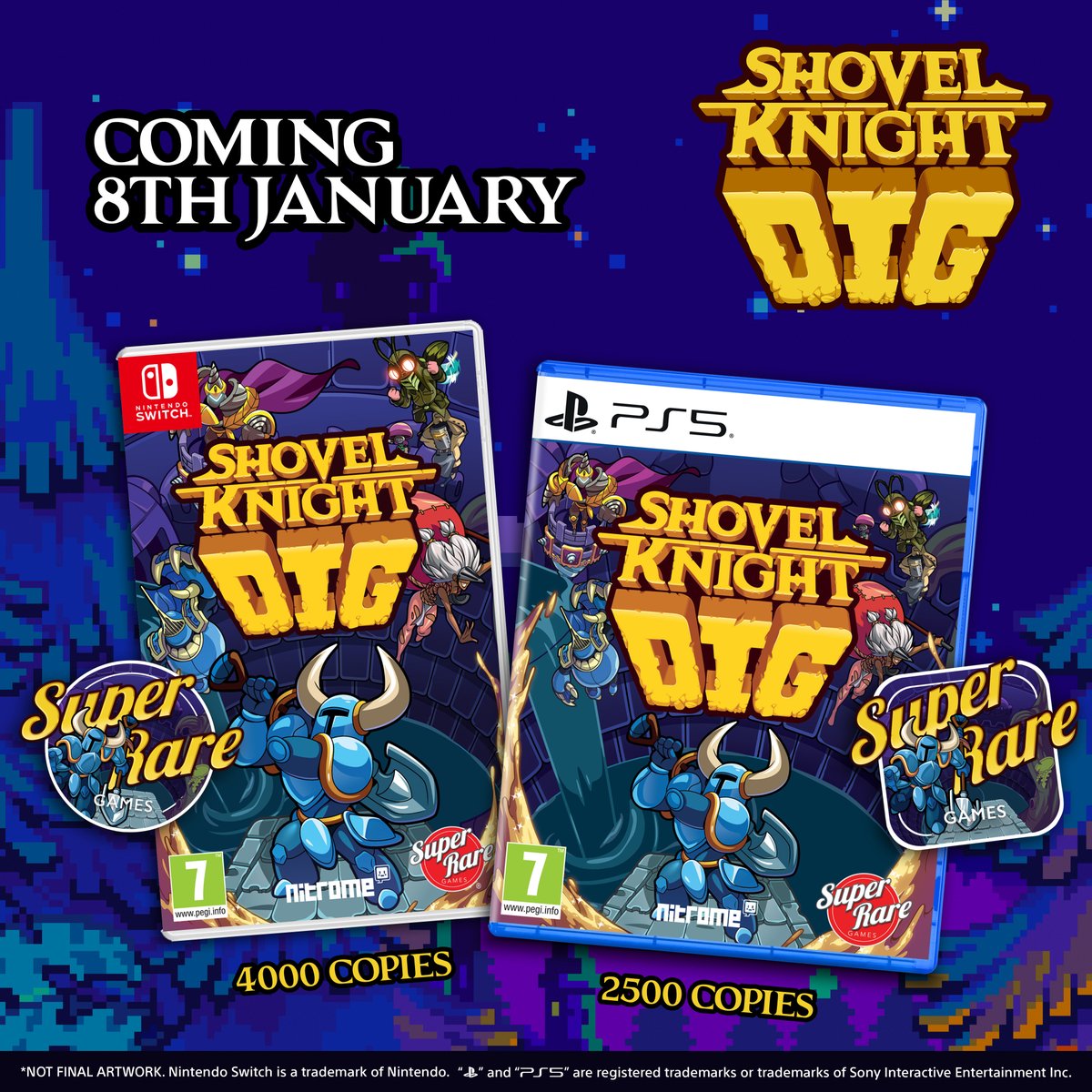 SuperRareGames's tweet image. COMING SOON: Shovel Knight Dig ⚜️

Jump, slash and tunnel your way through an ever-changing chasm of mystery in this action adventure!

Releasing on Switch &amp;amp; PS5 physical! 💎