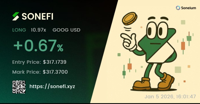 Sam7lane's tweet photo. Trade on @SoneFi_xyz with 10.97x leverages to long #GOOG
Just opened a long position on Google stock without any KYC what so ever
It feels awesome
#GMwithSoneium | #Soneium #SoneFi #Perp
https://t.co/JnXoCl1t5G https://t.co/7VM6Y7lCfo