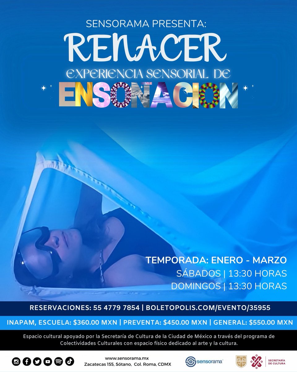 Si tuvieras la oportunidad de renacer...
¿Harías algo distinto?
✨🌀✨

Experiencia de ensoñación sensorial:
Renacer

🔗 Taquilla aquí:
blt.mx/rqr

ℹ️ Más información:
cutt.ly/dwvUgcyA

Sueño, luego existo
✨😎💭✨