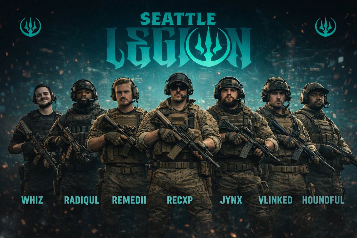 SeattleLegion's tweet image. Introducing our official @LegacyShowdown
Call of Duty Roster

Starters:
🔱 @recxp 
🔱 @1RadiquL 
🔱 @yRemedii 
🔱 @thewhiz_12 

Substitutes:
🔱 @JYNXOG 
🔱 @Vlinkedd 
🔱 @Houndful 

#LeadTheLegion🔱