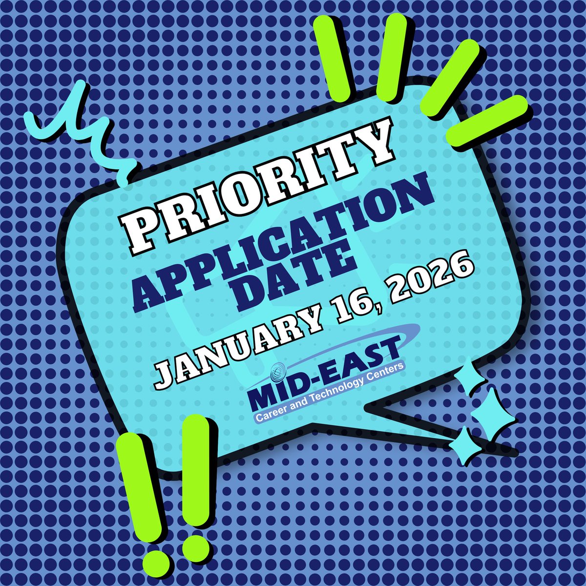 ⚠️The priority application date for the 2026-2027 school year is quickly approaching on Friday, January 16th! Don't delay, programs will start filling quickly!⚠️

Apply online now by visiting mideastctc.org/high-school/ap….

#MakeItReal #JointheMidEastFamily #CompetitiveAdvantage