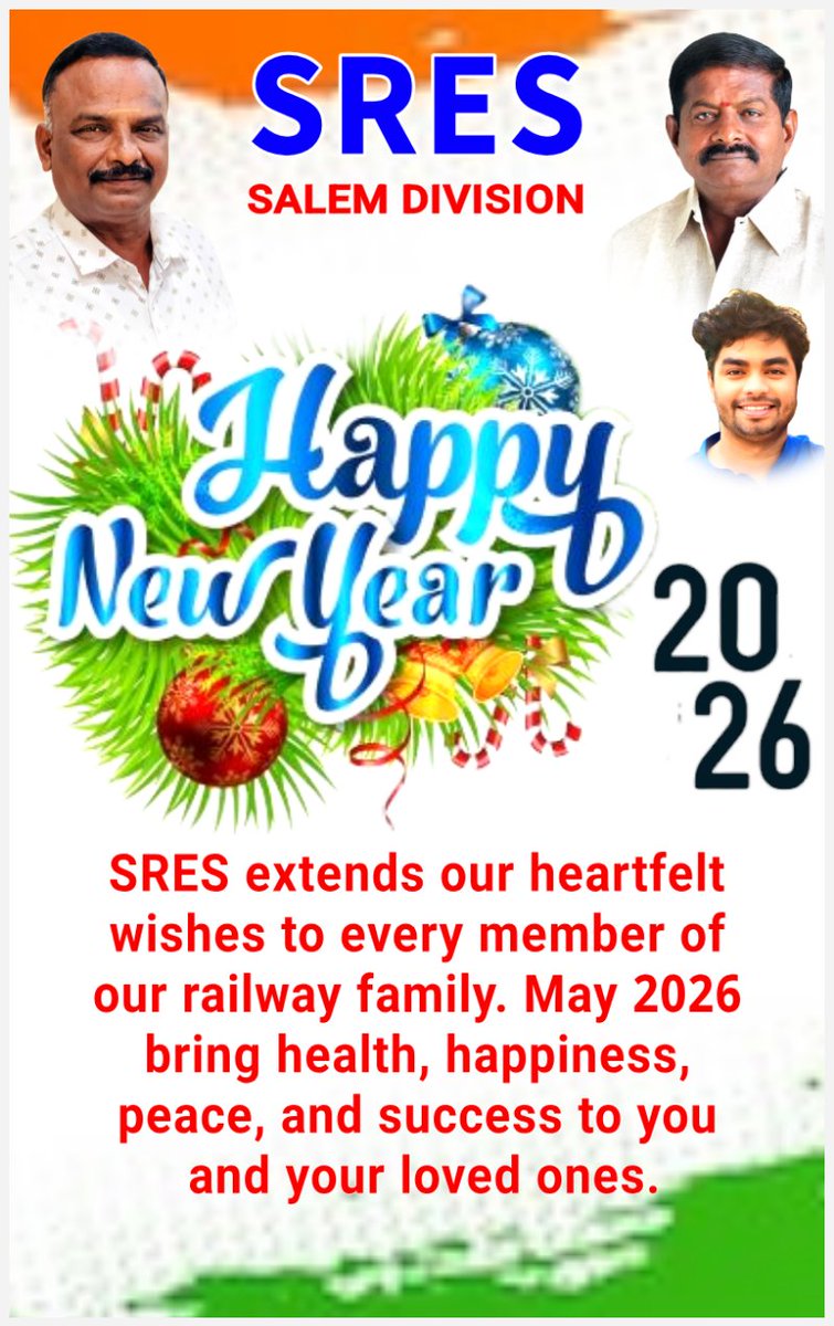 SRES_SALEM's tweet photo. HAPPY NEW YEAR 2026

SRES extends our heartfelt wishes to every member of our railway family. May 2026 bring health, happiness, peace, and success to you and your loved ones. https://t.co/N5FdZ9Elfp
