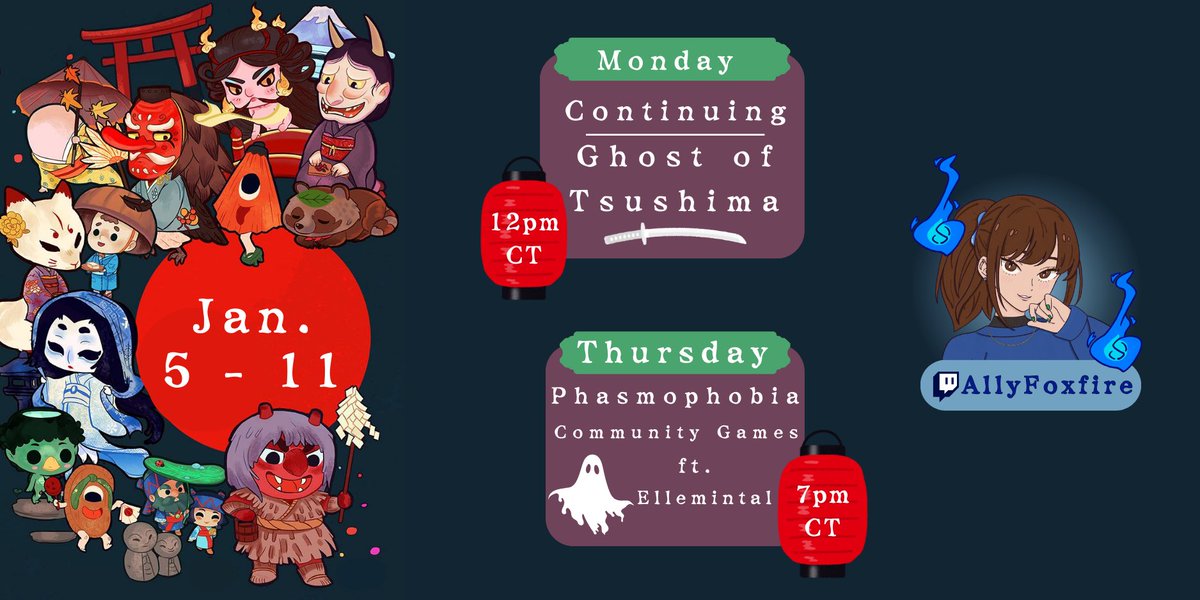 Stream ScheduleㅣJanuary 5 - 11

I’ll be finished Act III of Ghost of Tsushima today in 2 hours! See you guys then~ Also, my sister and I will be hosting a community Phasmo lobby on Thursday 👻🖤

#twitchtvgaming #Phasmophobia #GhostOfTsushima