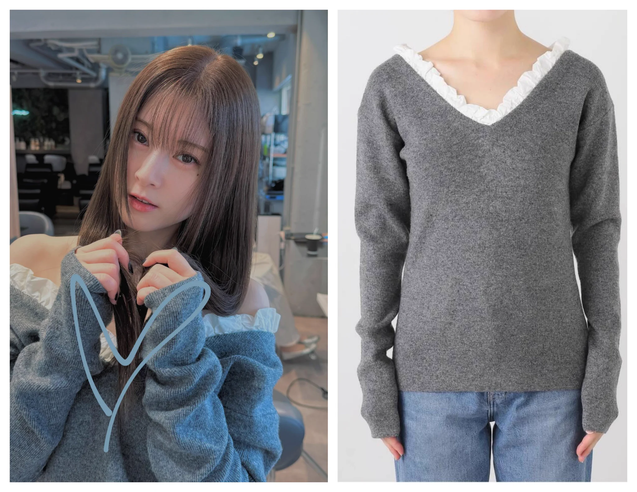 CLANE 2WAY フリル V NECK ニット TOPS CLANE 2WAY FRILL V NECK KNIT