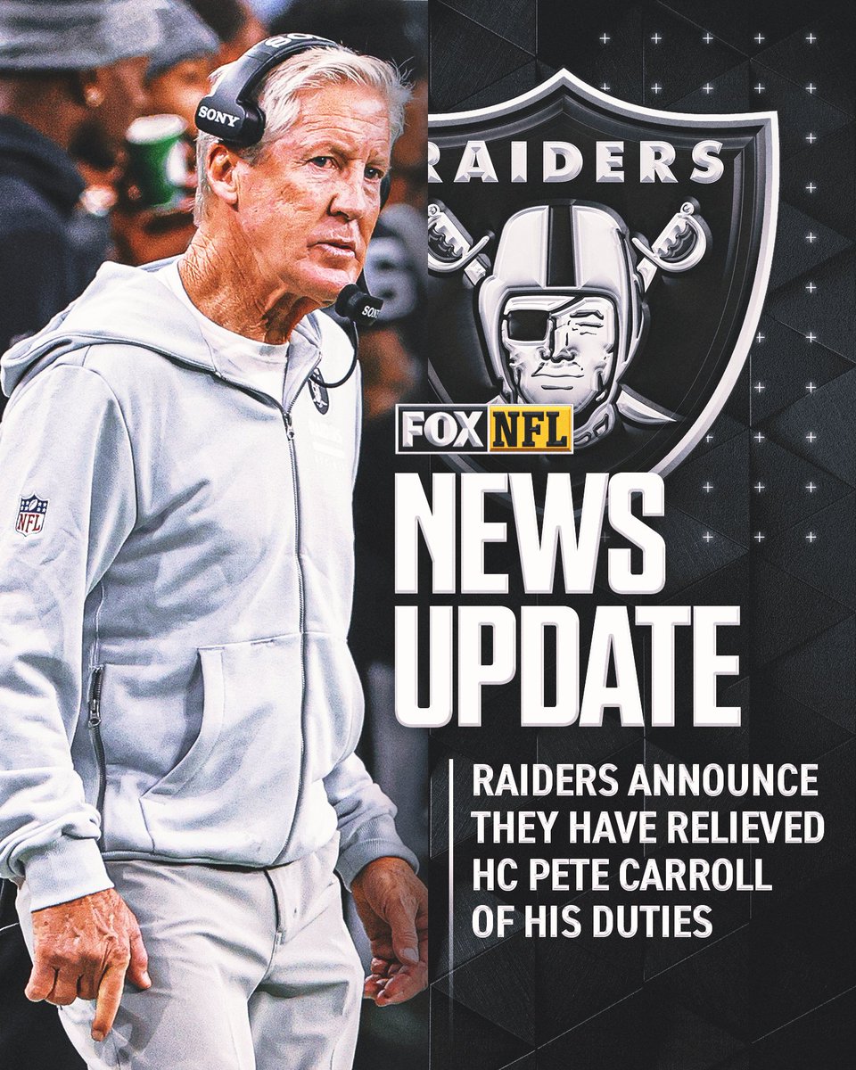 The #Raiders announced they have relieved Head Coach Pete Carroll of his duties