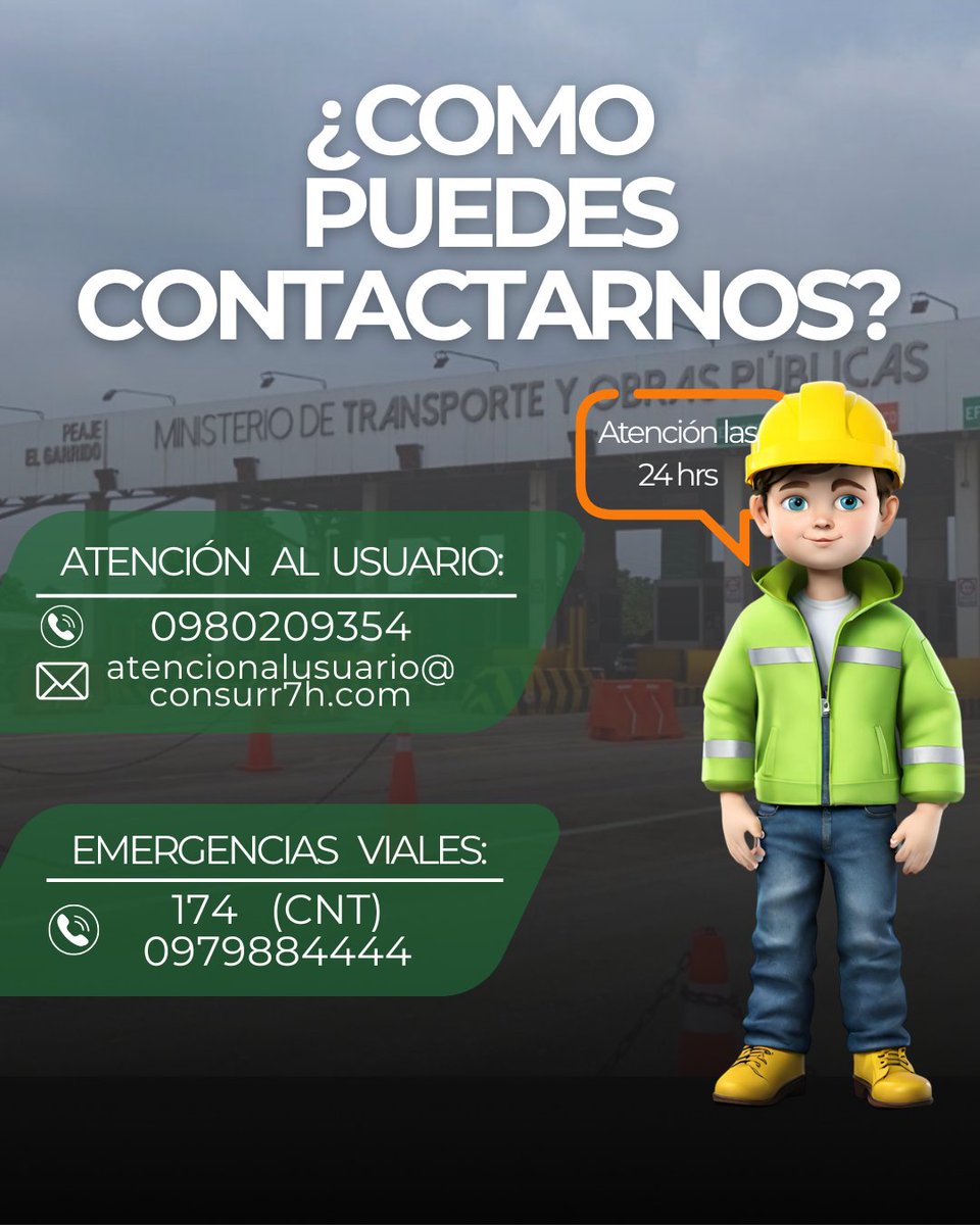 Mantenemos nuestras líneas de comunicación abiertas para detallar cualquier inquietud y socorrer casos de emergencia.

#consurr7h #concesión #contáctanos #emergenciasviales