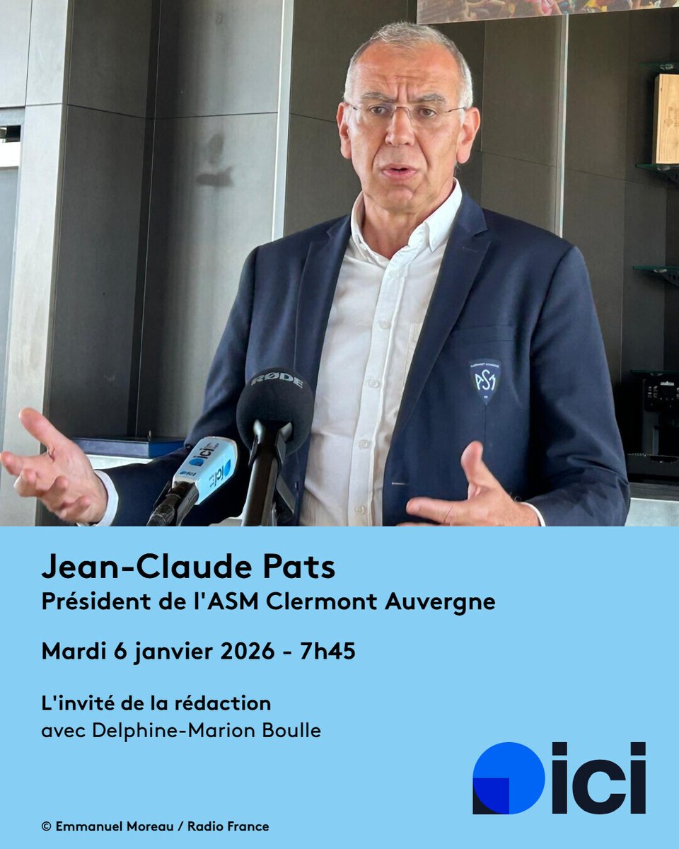 🏉 Le président de l'ASM Jean-Claude Pats sera l'invité de la rédaction ICI Pays d'Auvergne ce mardi à 7h45

▶️l.ici.fr/hyS