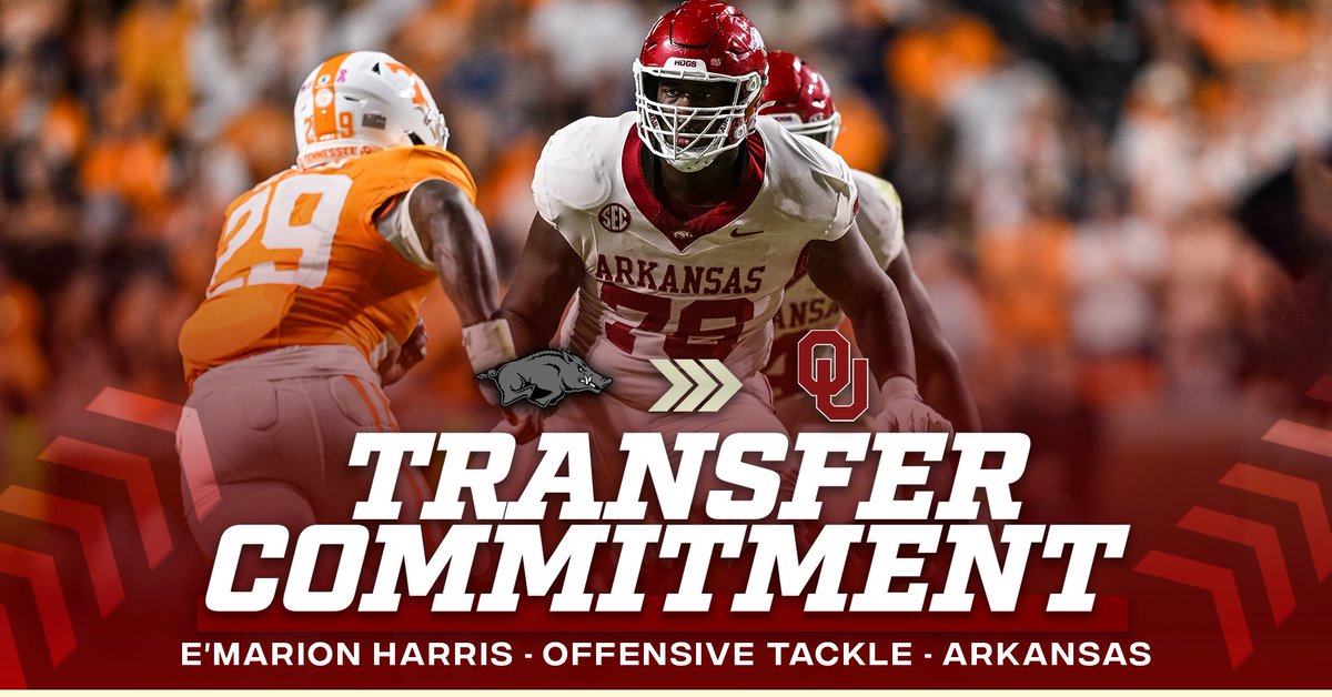 🚨TRANSFER🚨

The #Sooners land former Arkansas offensive lineman E’Marion Harris‼️

The veteran tackle and guard stays in the SEC and joins an established OL in Norman… #BoomerSooner

MORE📝- 247sports.com/college/oklaho…