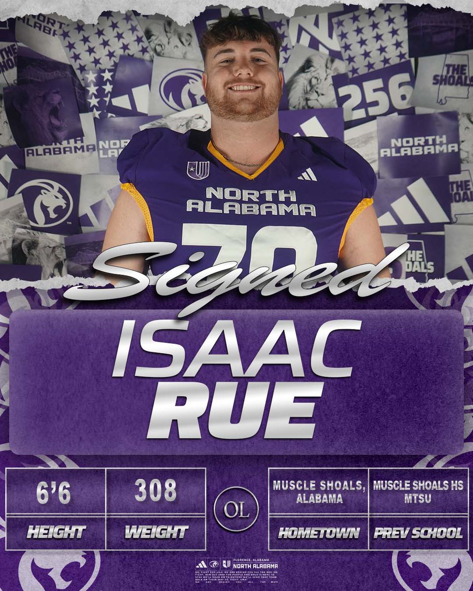UNAFootball's tweet image. Isaac Rue is in #ThePrideof26 ✍️

🏈 OL
📍 Muscle Shoals, AL
🏫 Muscle Shoals HS
✌️ Middle Tennessee

#NSD26 | #RoarLions 🦁