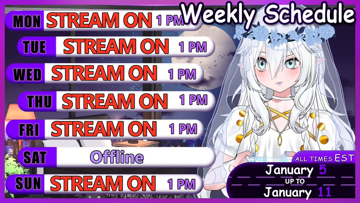 🦇Weekly Schedule🦇
👁️👁️January 5  -  11 January👁️👁️

#Streamer  #ENVtuber #NIGHTREIGN
