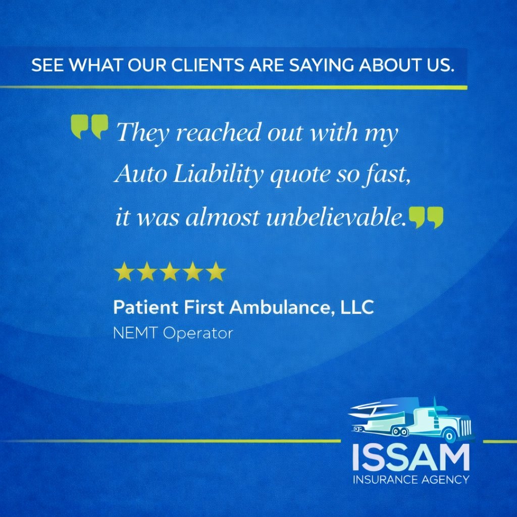 IssamAgency's tweet image. Speed matters in Auto Liability.
Timely execution makes the difference.
Appreciate the trust from Patient First Ambulance, LLC.
#CommercialAuto #AutoLiability
