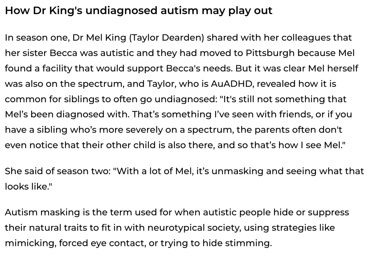tdeardzupdates's tweet photo. "It's still not something that Mel’s been diagnosed with. That’s something I’ve seen with friends, or if you have a sibling who’s more severely on a spectrum, the parents often don't even notice that their other child is also there, and so that’s how I see Mel." https://t.co/S1N19Yx54Z