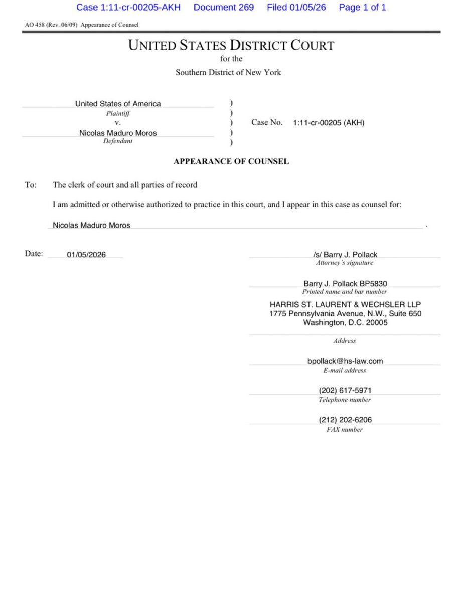 🇻🇪🇺🇸 | AHORA: El abogado de Julian Assange defenderá a Maduro.

El abogado del fundador de WikiLeaks, Barry Pollack, será el encargado del juicio por narcotráfico y otros cargos.