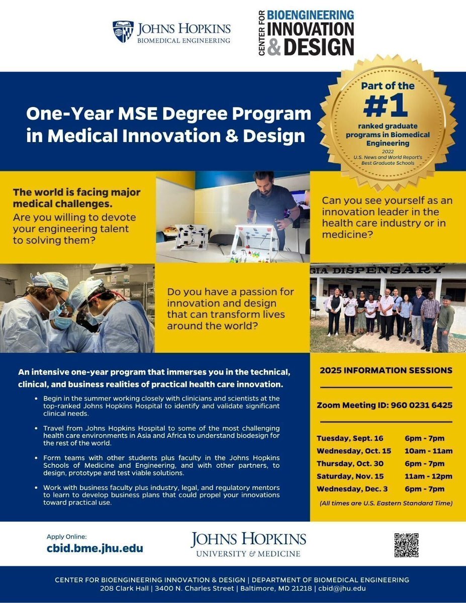 jhu_cbid's tweet photo. Reminder: your applications to one of the top ranked bioengineering masters programs in the country are due January 7th. Late/incomplete applications will not be considered. 
Continue and finalize your application/Apply here:
https://t.co/8YeaElJH3n https://t.co/2UU4g1vbgO