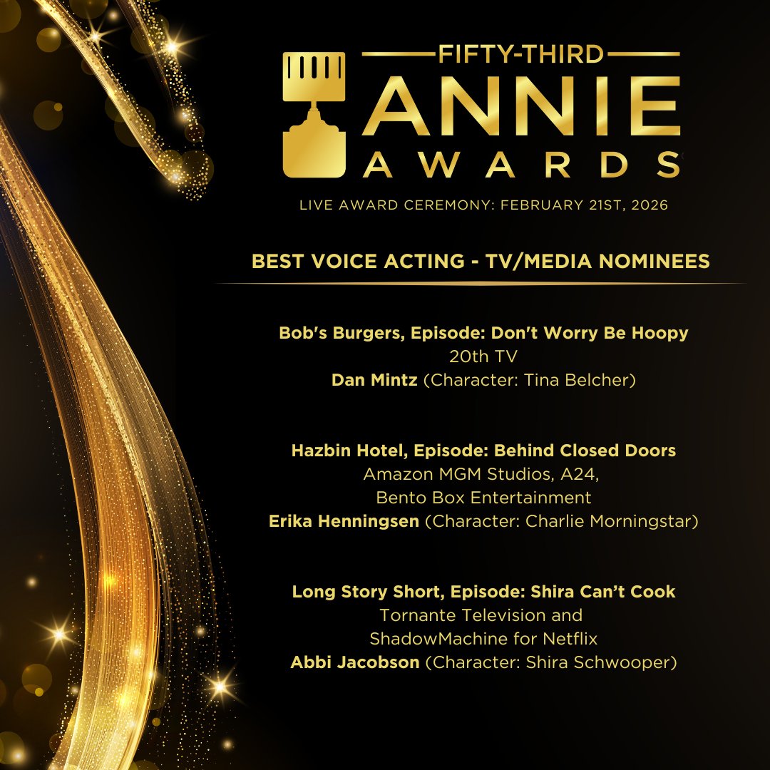 AnnieAwards's tweet image. Congratulations to the 53rd Annie Awards Nominees for Best Voice Acting - TV/Media!

To learn more, visit annieawards.org

#annieawards #53rdannieawards