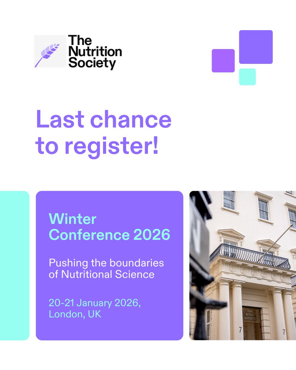 NutritionSoc's tweet photo. Don’t miss out, registration for #NSWinter26 is closing soon.

📅 20–21 January 2026
 📍 The Royal Society, London

View this year’s programme and register today: https://t.co/TtiJPkZOEk https://t.co/Mp6Tzf8p8I