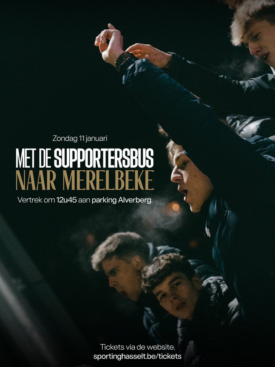 De bus naar Merelbeke vertrekt om 12u45 aan parking Alverberg. Tickets voor de bus zijn beschikbaar via onze website. 🎟️⬇️

sportinghasselt.be/tickets

Let op: tickets voor de wedstrijd dienen apart aangekocht te worden via de website van KFC Merelbeke. ⬇️

kfcmerelbeke.be/ticketing/
