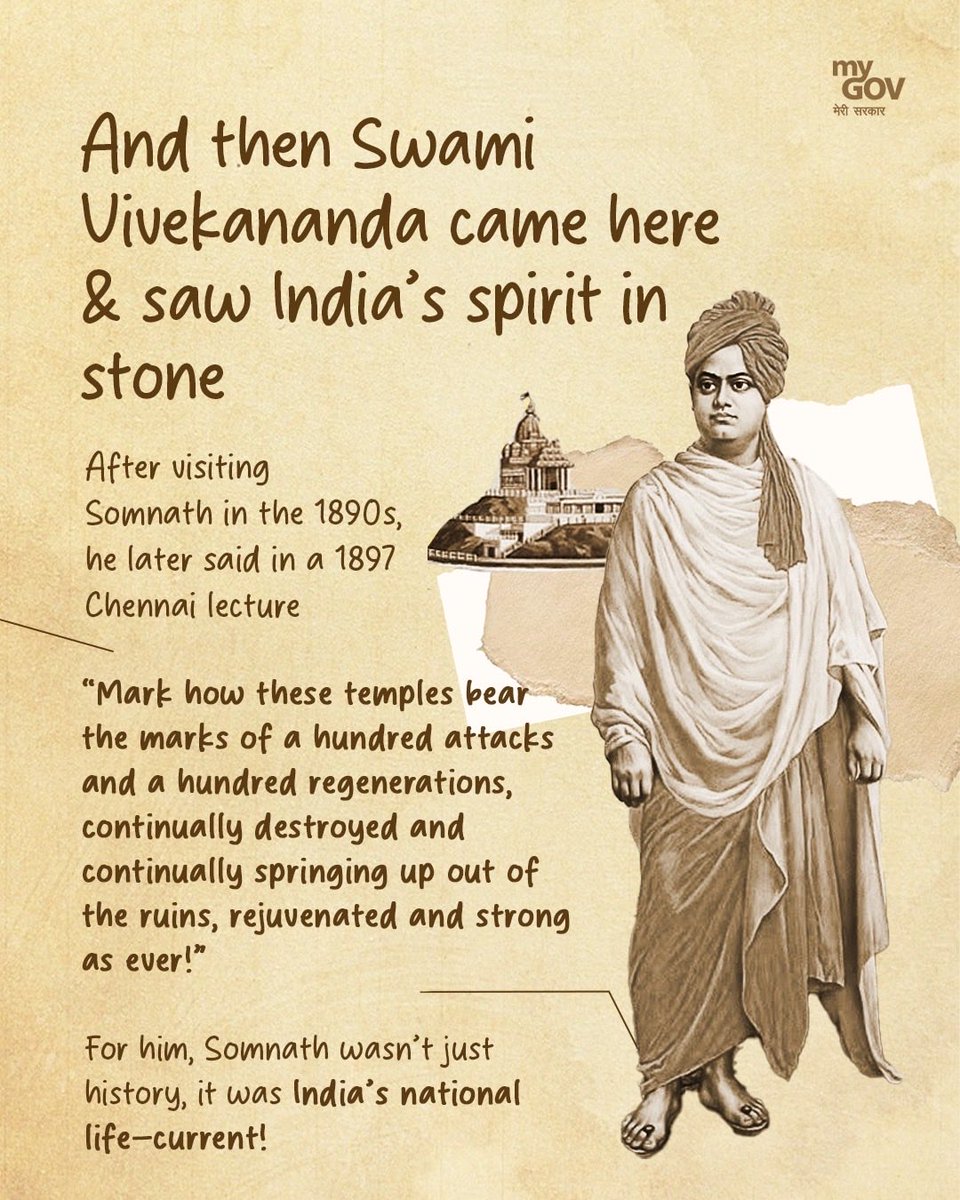 When Swami Vivekananda visited Somnath in the 1890s, he saw India’s spirit carved in stone. For him, the temple was more than history, it was a living reflection of India’s faith, resilience, and enduring national life.

#Somnath 
#Jyotirlinga 
#AncientIndia