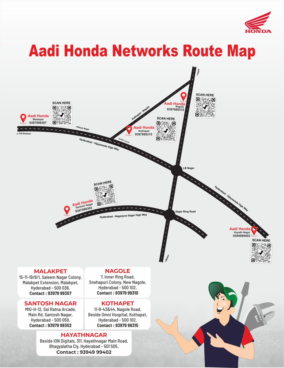 aadi_honda's tweet photo. Find your nearest Aadi Honda showroom &amp; service center with ease!
Malakpet | Nagole | Kothapet | Hayathnagar | Santosh Nagar — we’re always closer to you.
Scan the QR code, get directions &amp; ride in with confidence!
https://t.co/Y7IKInBHko

#AadiHonda #HondaHyderabad #Networkmap https://t.co/Jzk0EAqfpv