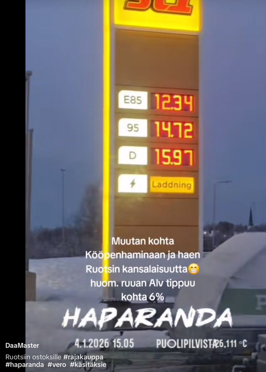 On se nyt perhana että Ruotsissa diesel melkein 50 senttiä halvempaa/litra, ja ruoan alv tippuu kohta 6%.

Hei hallitus - yrittäkää nyt edes! 😡👇🏻