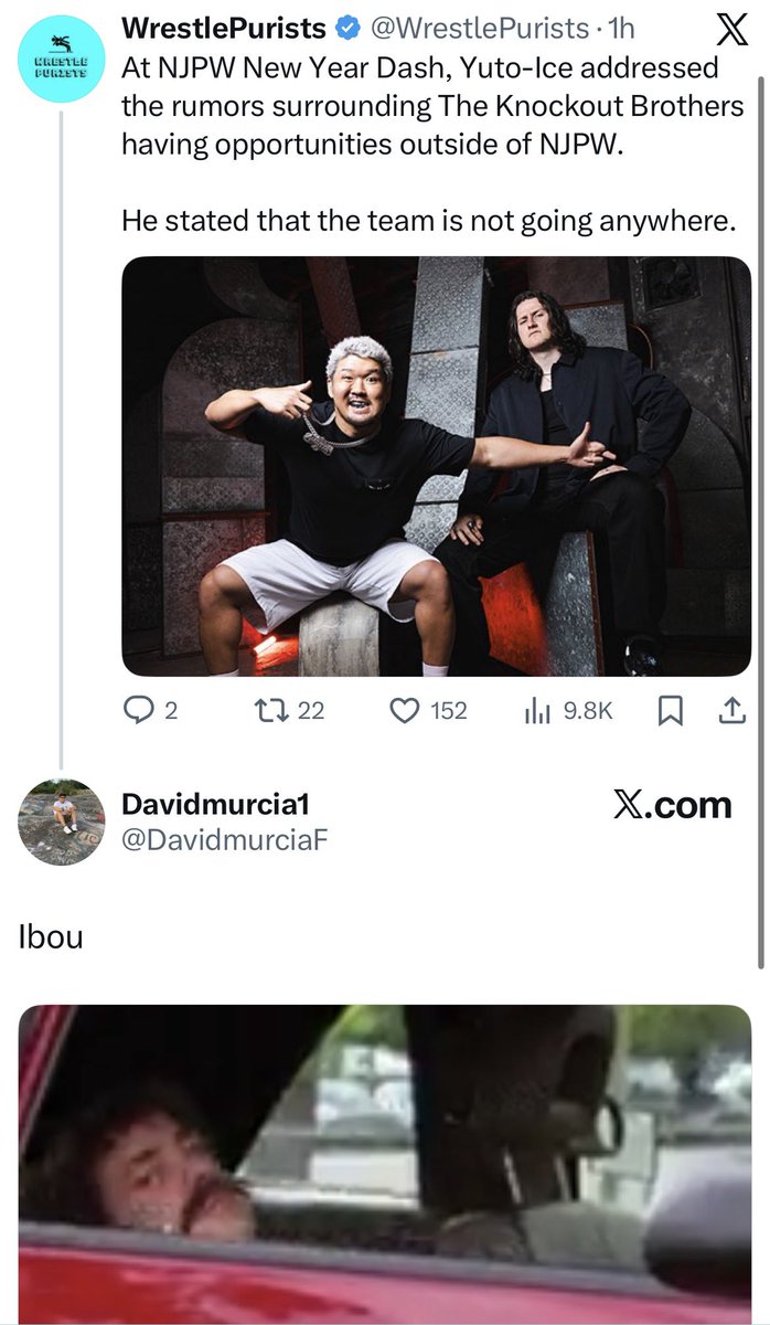 BackupHangman's tweet image. To address this fool, I had the news that WWE offered a deal to the KnockOut Brothers, and I put it out because it happened. That’s how that works. Yuto-Ice declaring that they’re staying in NJPW isn’t a refutation of the report. 

A contract offer =\= a signing. In many cases,…