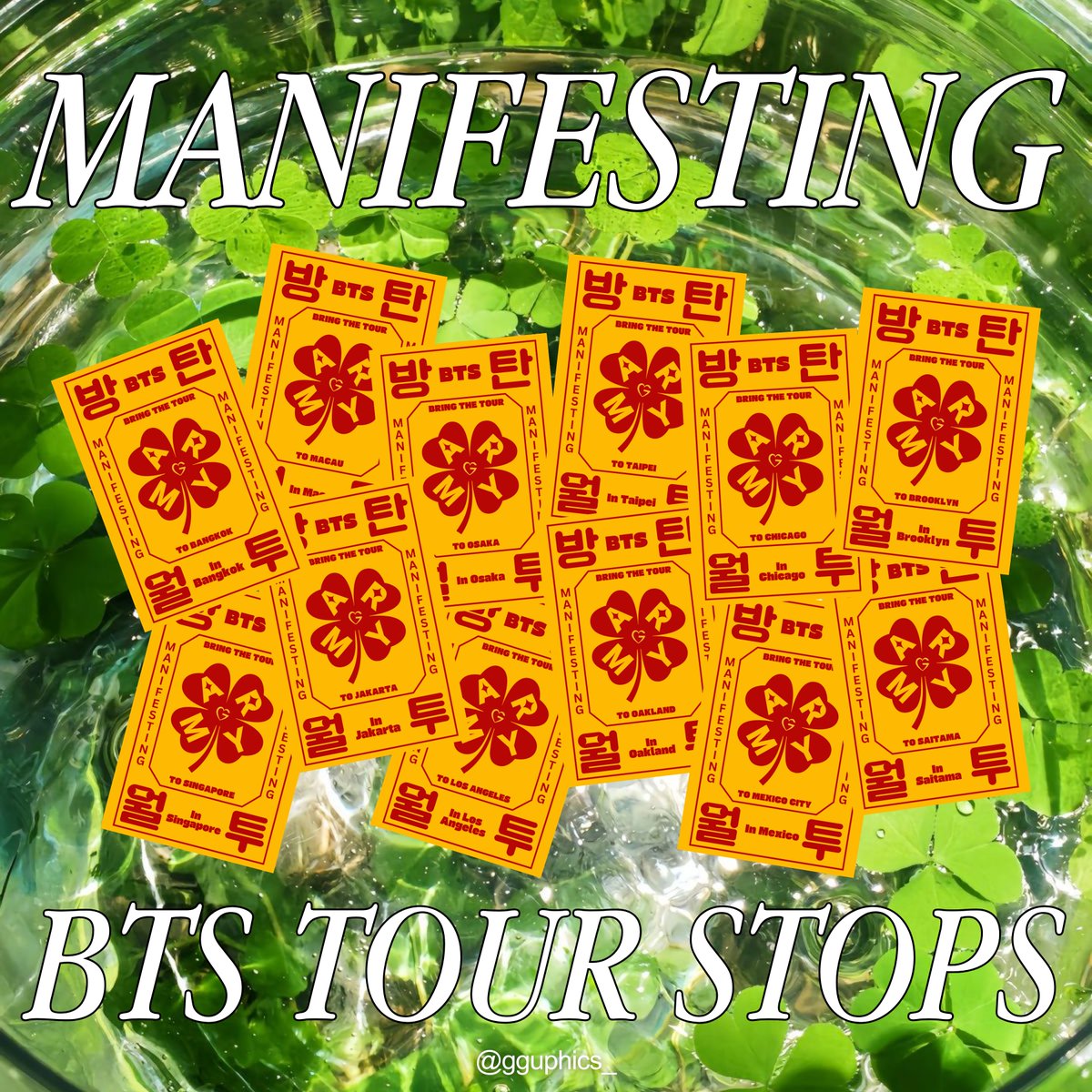 gguphics_'s tweet photo. ଘ( ･ω･)_/ﾟ･:*:･｡🍀
2026 BTS World Tour — Manifestation Card &amp; Wallpaper 💜🍀✨🤞

Tell me which country or city you want me to make next!

Note: I based this on the HOTS Tour stops, since I also made manifestation cards for it before.
#designedbygguphics #BTS https://t.co/2gl9FeaAHL