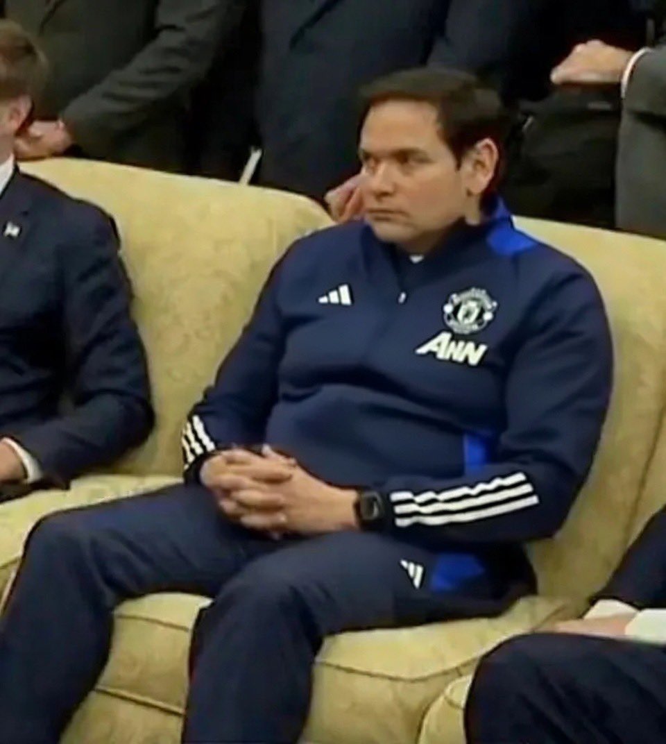 MsMelChen's tweet image. Marco Rubio finding out he’s now the manager of Manchester United