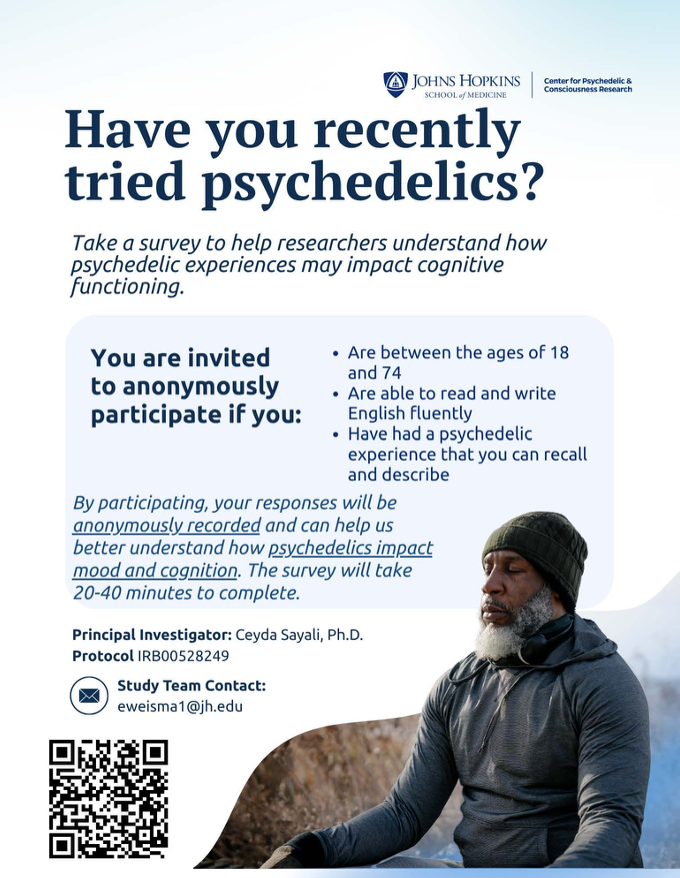 JHPsychedelics's tweet photo. Want to help researchers better understand how psychedelic experiences impact mood and cognitive functioning? Please take part in our anonymous survey! https://t.co/MM4Wb6mXcU https://t.co/8zwwQ5vXiH