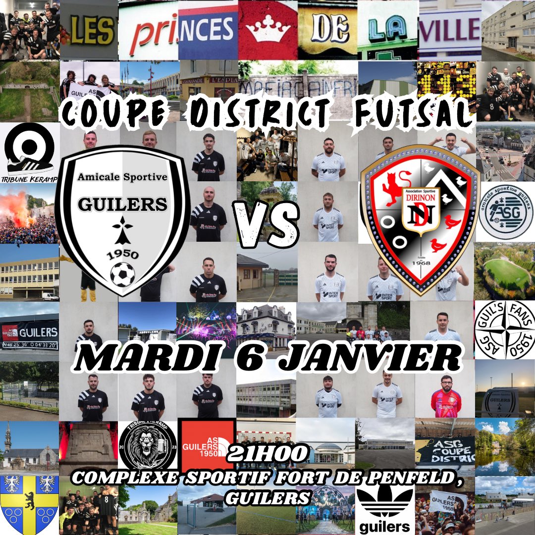 AS_Guilers's tweet image. ~ SÉNIORS FUTSAL ~

Premier match de 2026 pour les Séniors Futsal avec un match de Coupe District et la réception de Dirinon demain soir ! ⚽️

Bon match à tous 😀

📅 Mardi 6 Janvier
🕘 21H00 
🏟️ Complexe Sportif Fort de Penfeld, Guilers

ALLEZ GUILERS 🖤🤍