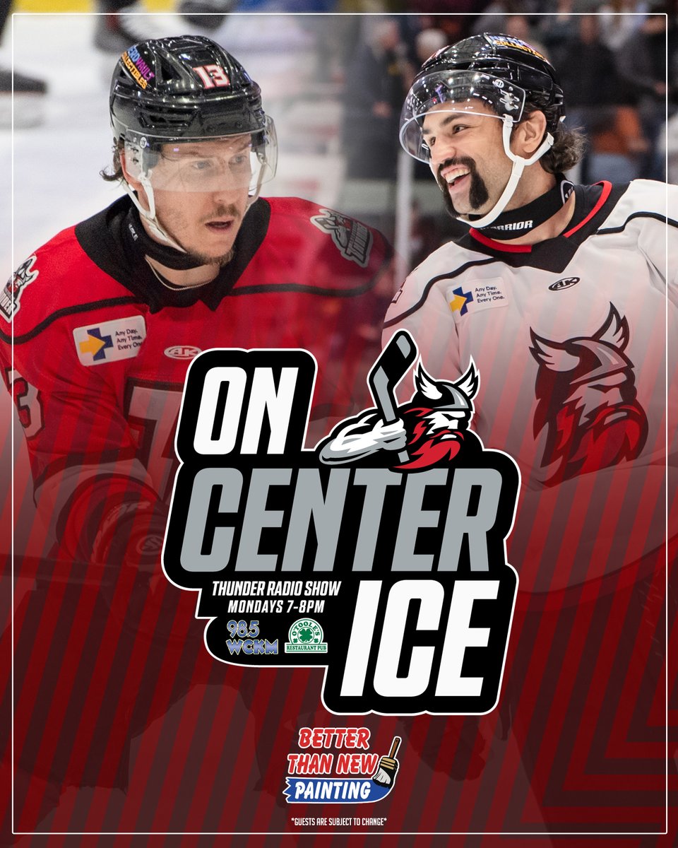 ECHLThunder's tweet image. The On Center Ice Thunder Radio Show is back tonight at O'Toole's Restaurant from 7-8 p.m. Tonight's guests will be @fawce16, @ames2bury and John Pratt! Also listen live on 98.5 @WCKMFM!

Enjoy five wings for $5, happy hour specials, and win prizes!