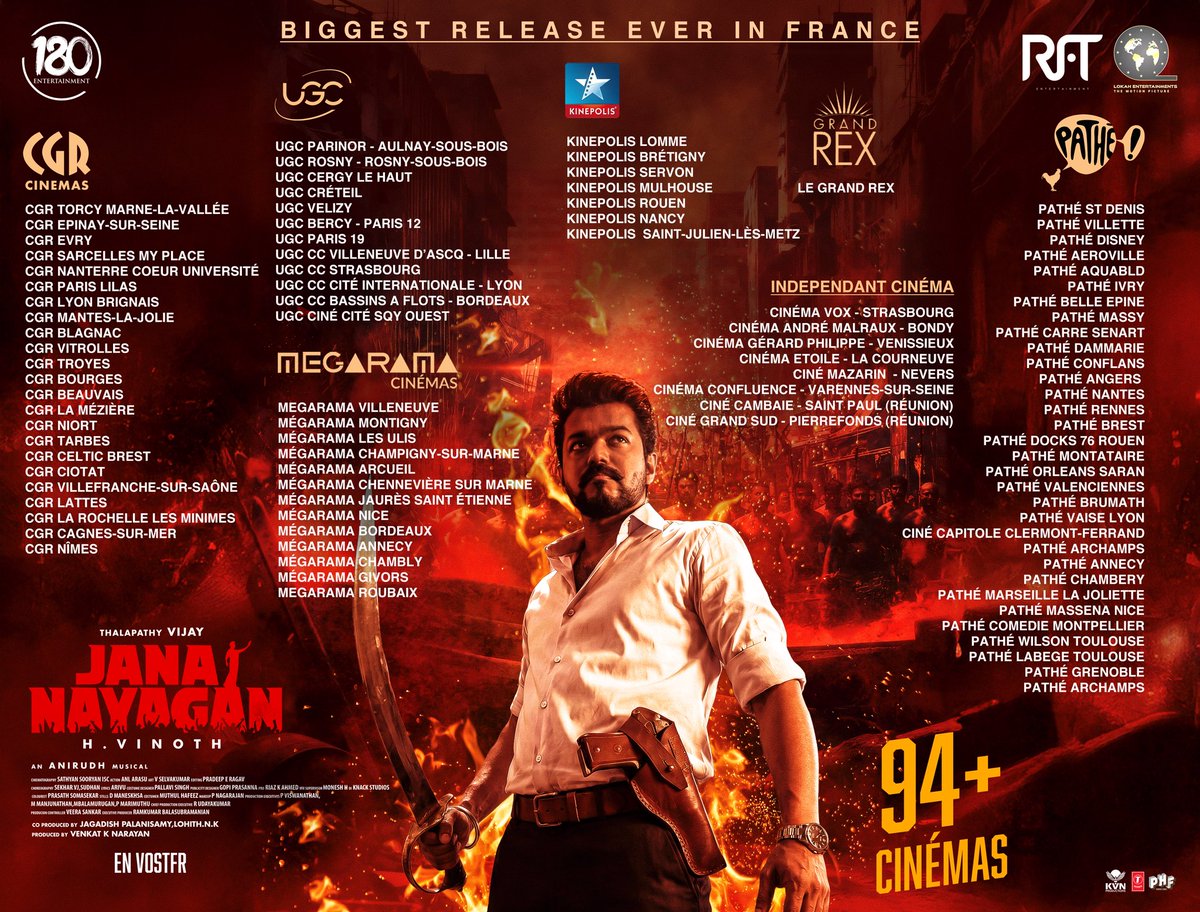 🎬 JANA NAYAGAN – BIGGEST RELEASE EVER IN FRANCE 🇫🇷

<a href="/180entert/">180 Entertainment</a> <a href="/FilmsRft/">RFT Films</a> <a href="/FilmsLokah/">Lokah Entertainments</a> <a href="/KvnProductions/">KVN Productions</a> <a href="/PharsFilm/">Phars Film Co LLC</a> 
#ThalapathyVijay #JanaNayagan